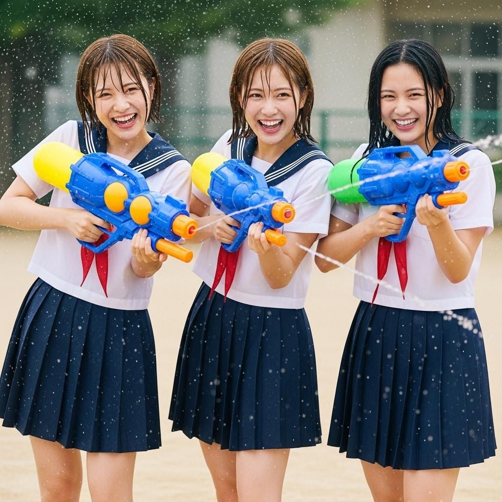 ウォーターガンで水遊び（校庭で）