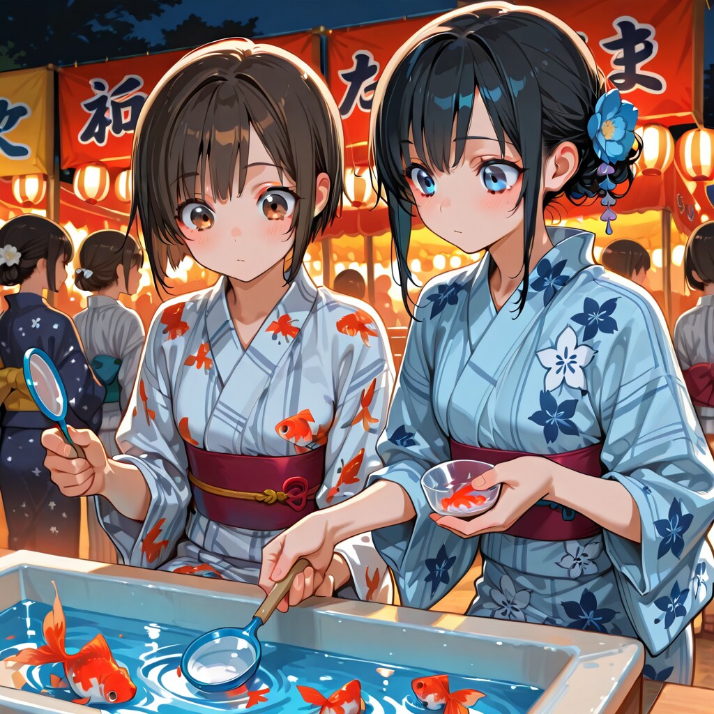 夏祭り金魚すくい | の人気AIイラスト・グラビア