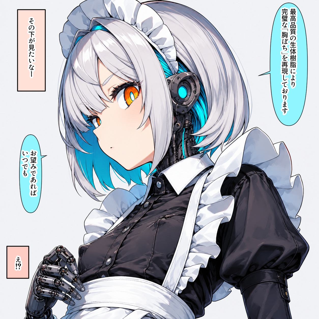 胸ポチの下を見せてくれるメカメイドさん