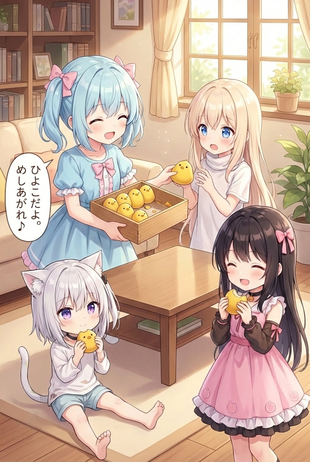 みんなにひよこ饅頭を配り始める♪