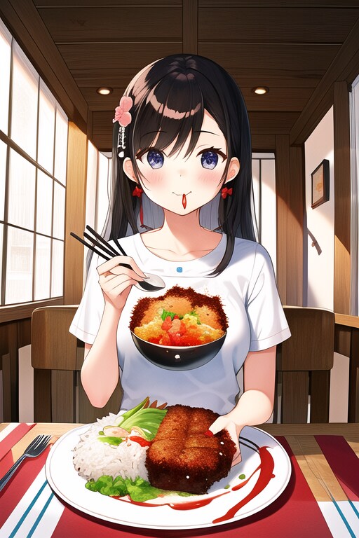 とんかつ定食をたべる(NovelAI)