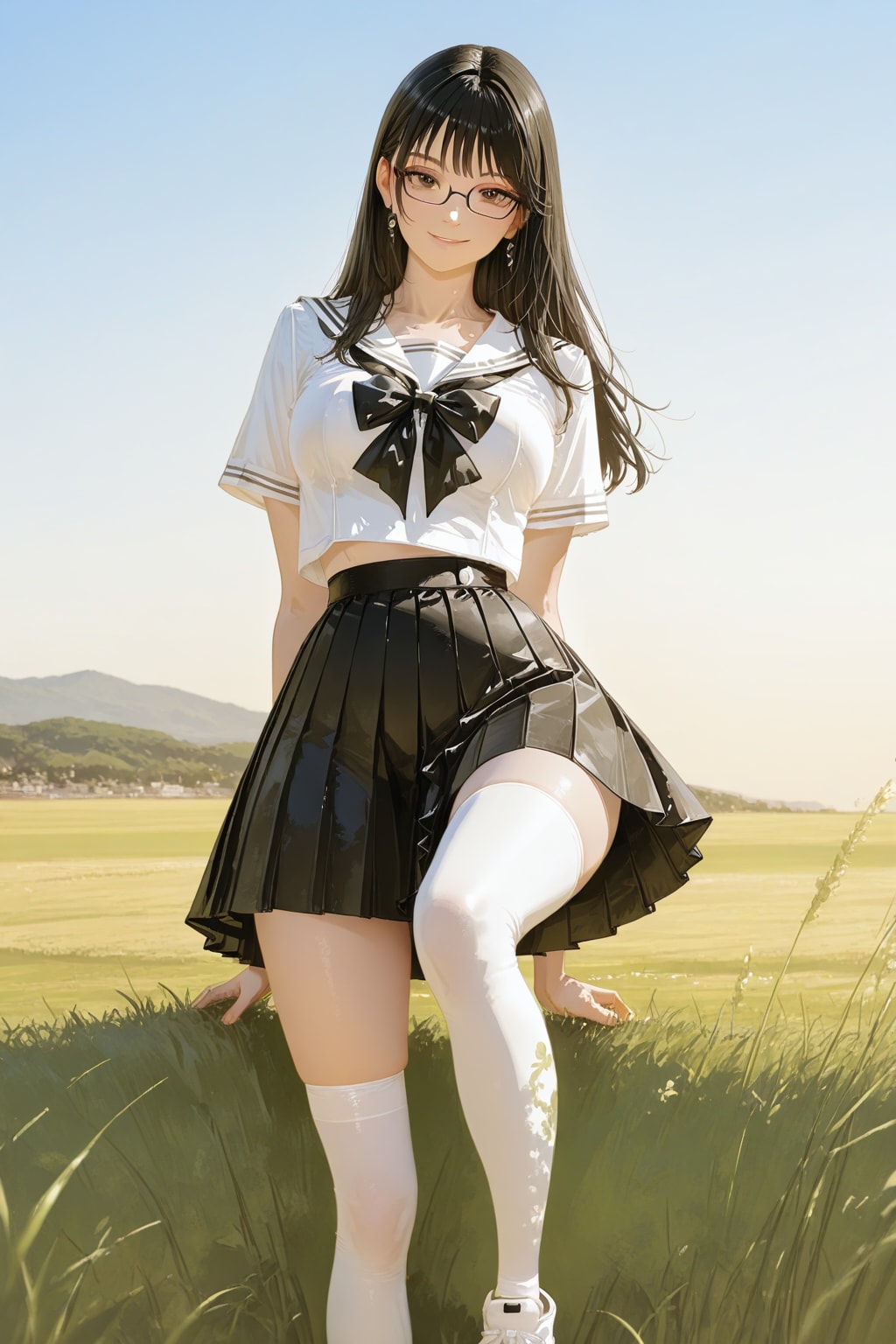 日本の高校のセーラー服の少女