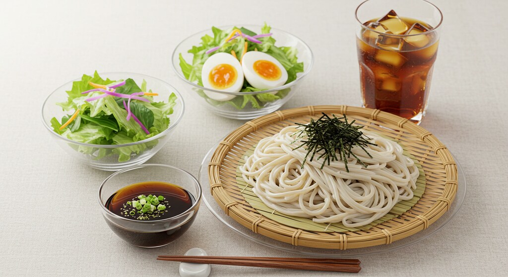 摩訶不思議食堂の冷麦とサラダのセット