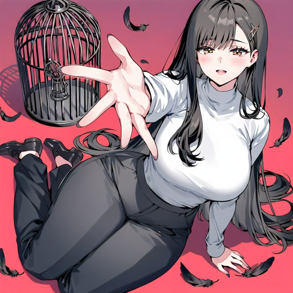 鳥かごと女性