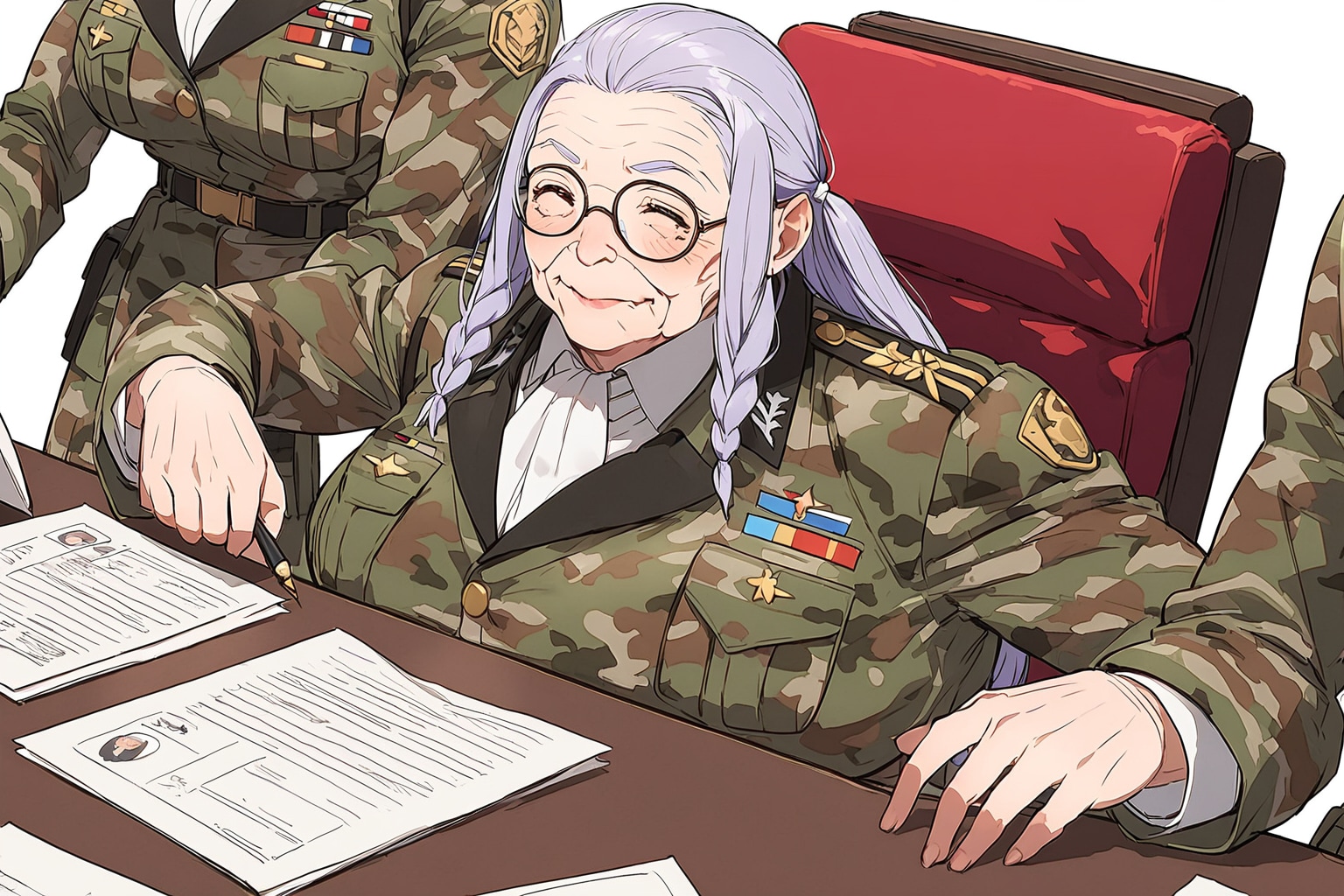 軍人マッチョババアの書類仕事 | の人気AIイラスト・グラビア