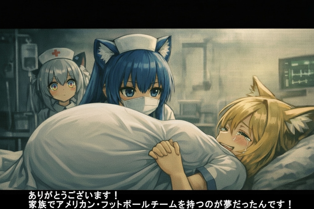 [問題に解答] 狐娘に対する猫耳医師の次のセリフ、および状況を生成してください（ちちぷいセンター試験）