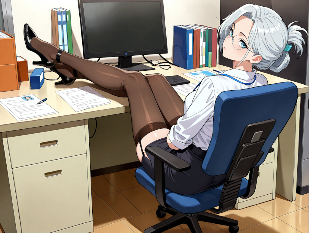 デスクワーク中の露峰さん