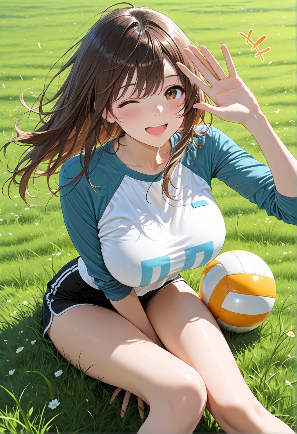 ラグランTシャツで公園バレーボールデート