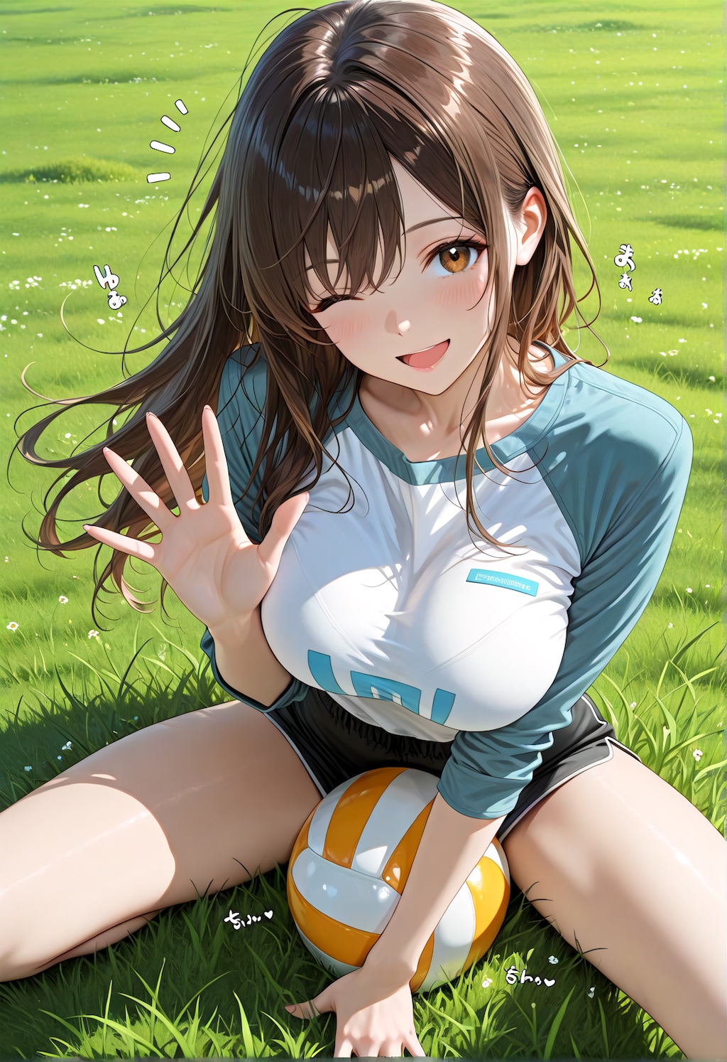 ラグランTシャツで公園バレーボールデート