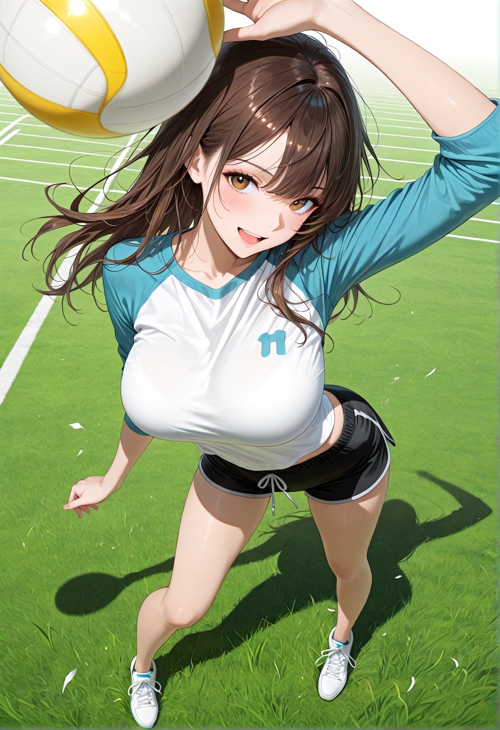 ラグランTシャツで公園バレーボールデート