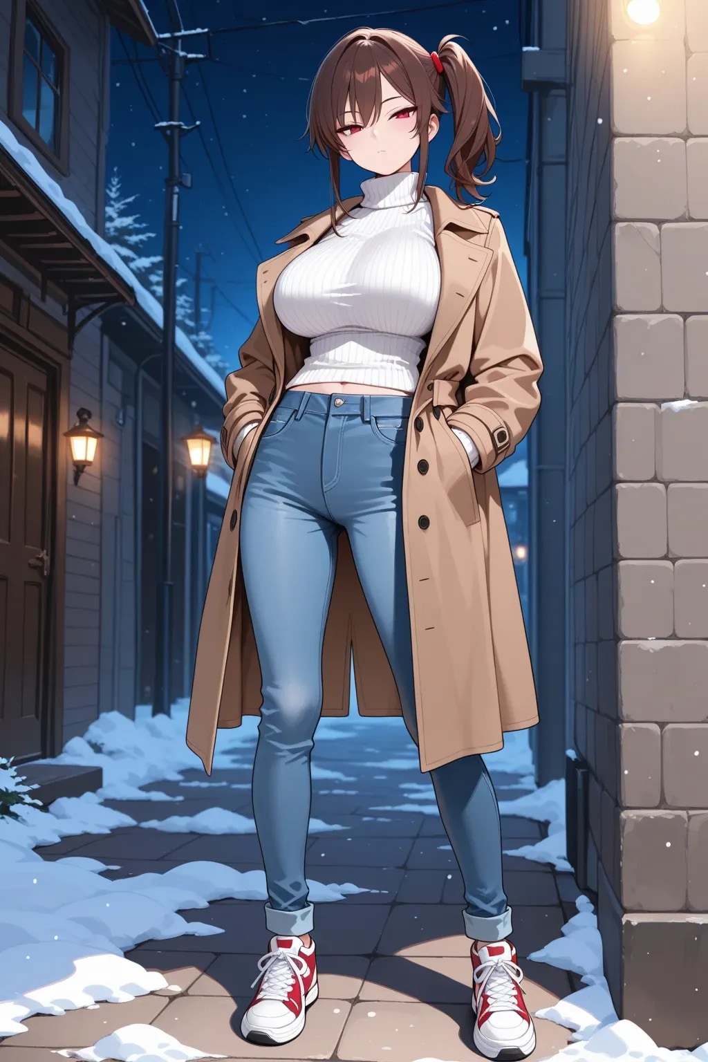 (眼鏡なし)年末デートの待ち合わせ中のアカネちゃん