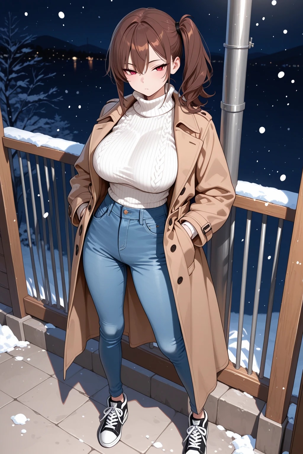 (眼鏡なし)年末デートの待ち合わせ中のアカネちゃん