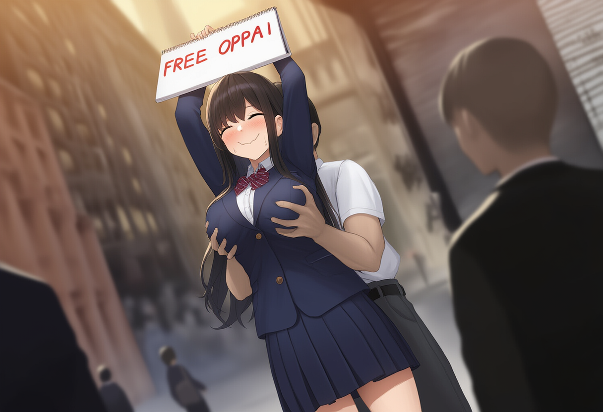 JKが夕暮れの中で自由におっぱい揉ませる企画を敢行