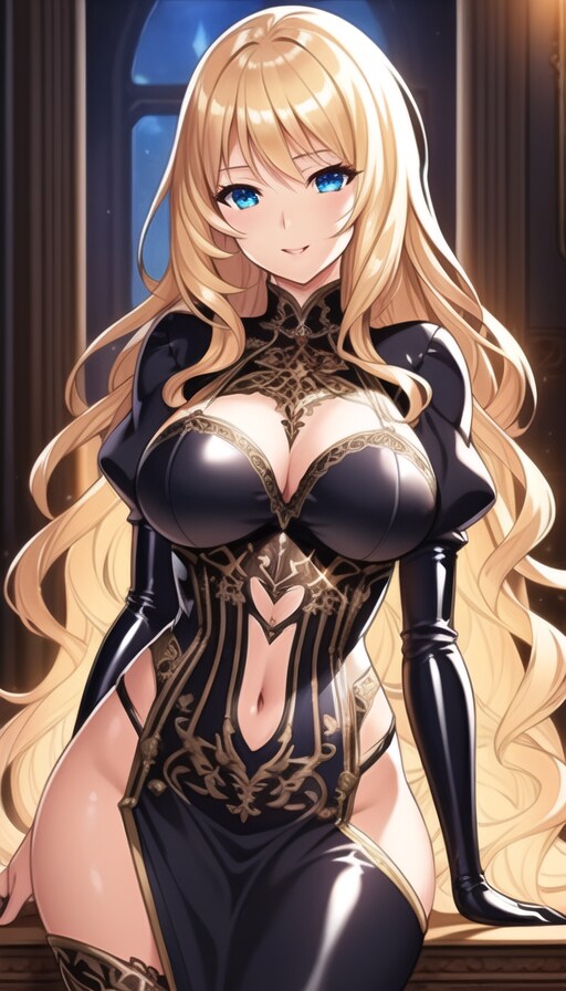 エナメル黒スーツの美女達