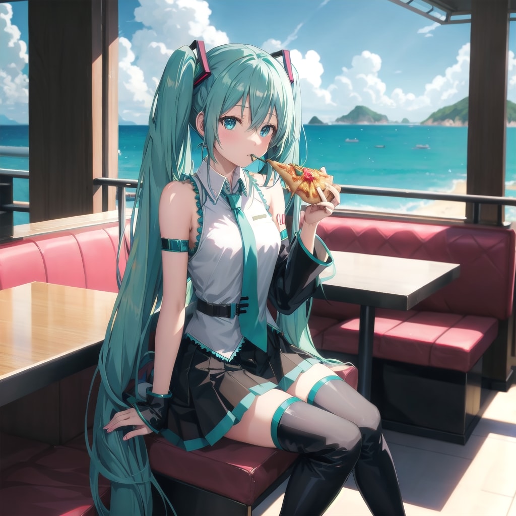 ピザを食べているミクさん