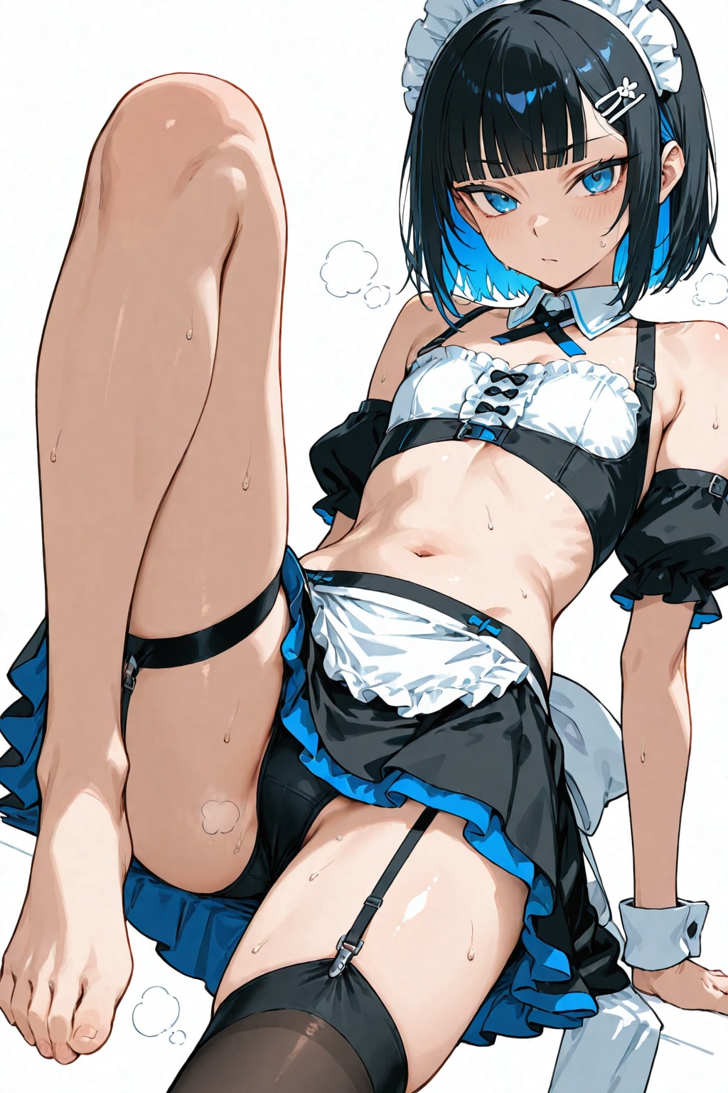 青いメイド少女のふくらはぎ