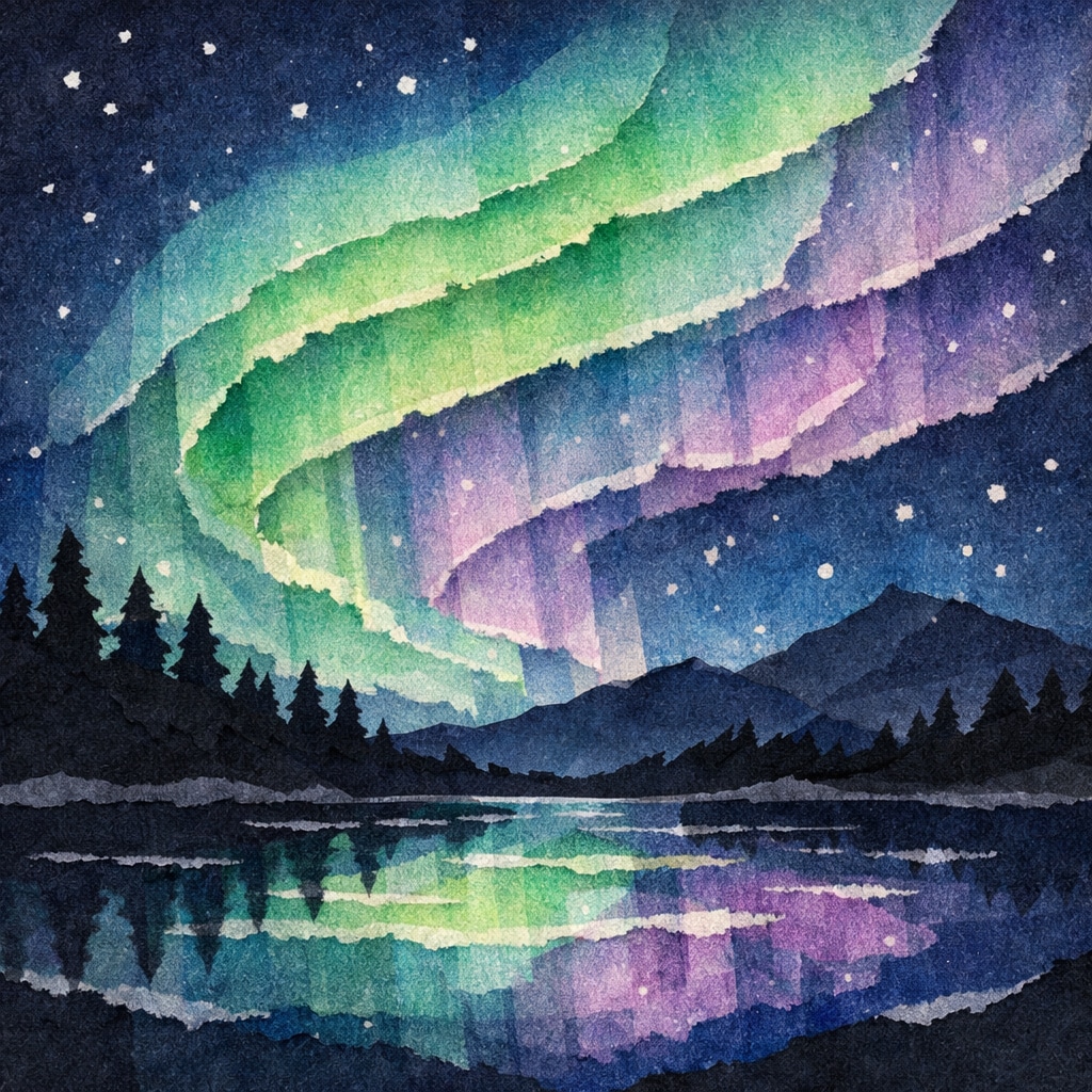 貼り絵でオーロラ