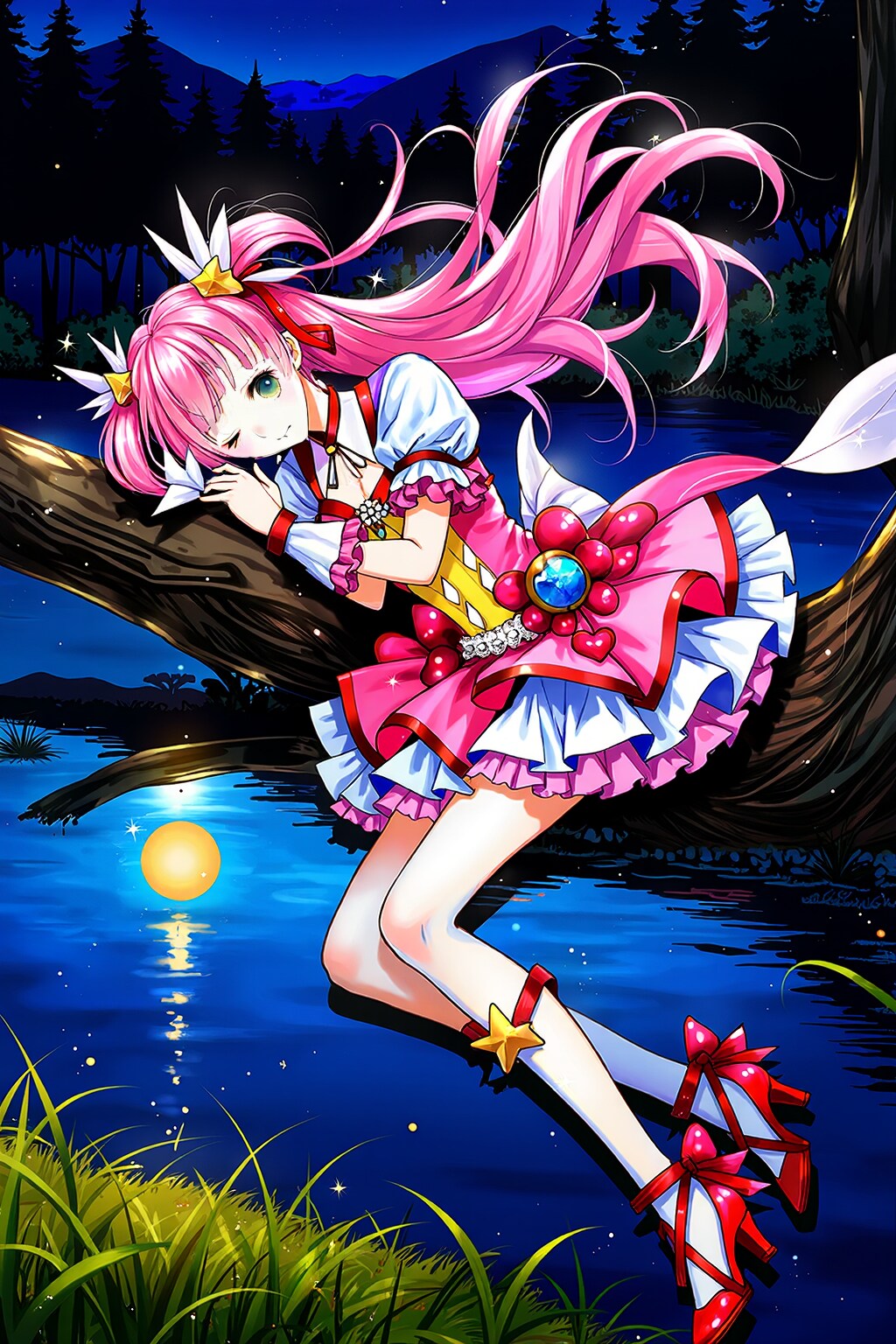 宵月湖畔の桃幻