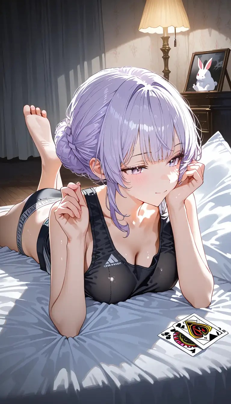 深夜にカードゲームをする美少女
