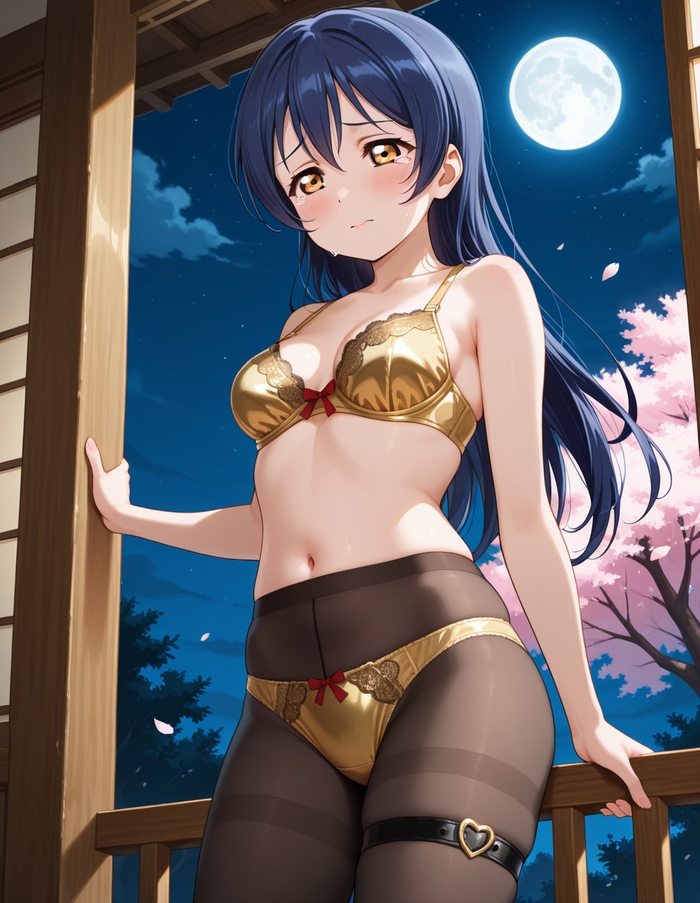 金色下着&パンストの海未と夜桜(PixAI版)