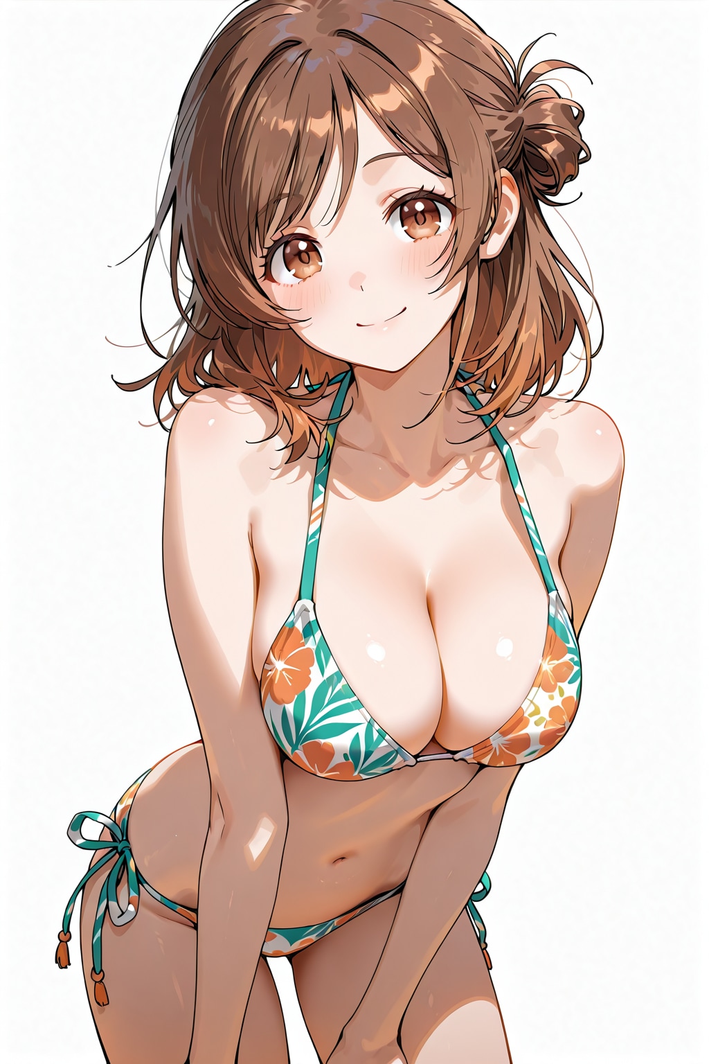 優しい笑顔の茶髪ビキニ美少女