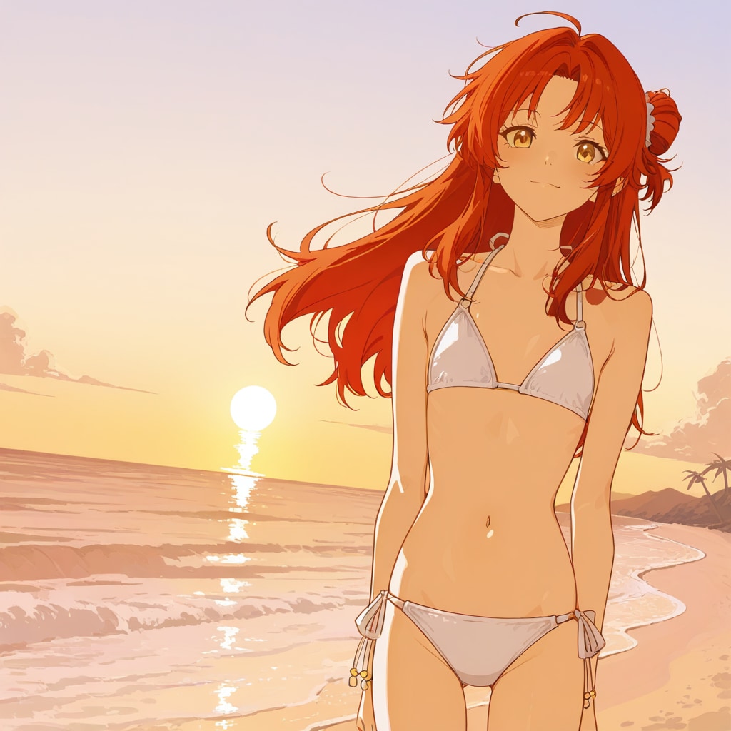 夕日の浜辺