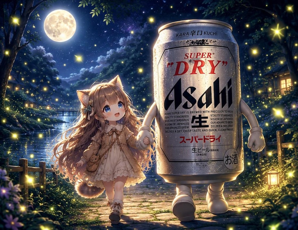 蛍と月と小さな女の子