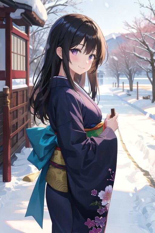 和装女子　雪見