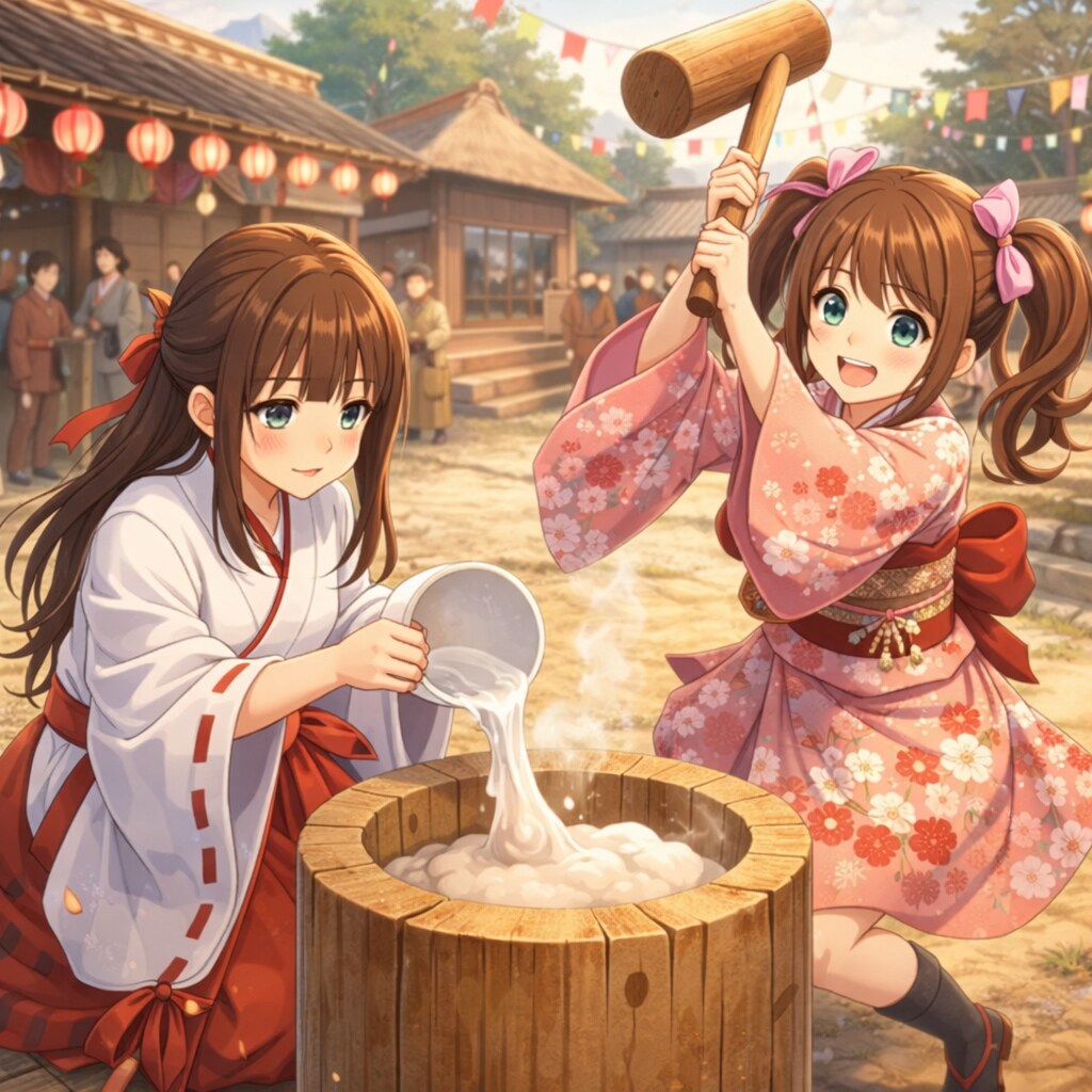 町娘餅つき