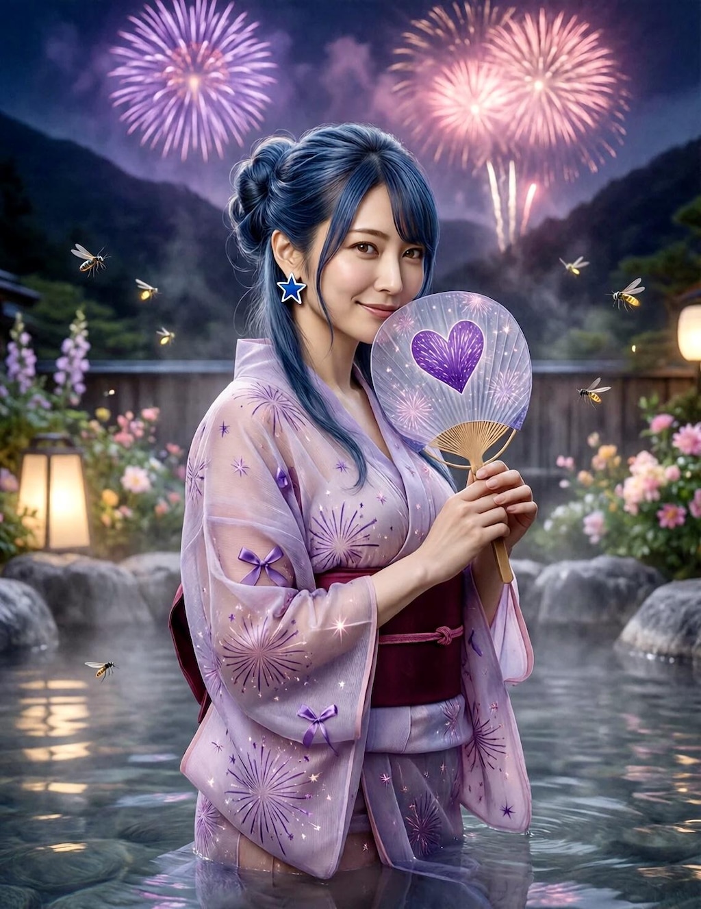 リンちゃん💙花火と露天風呂