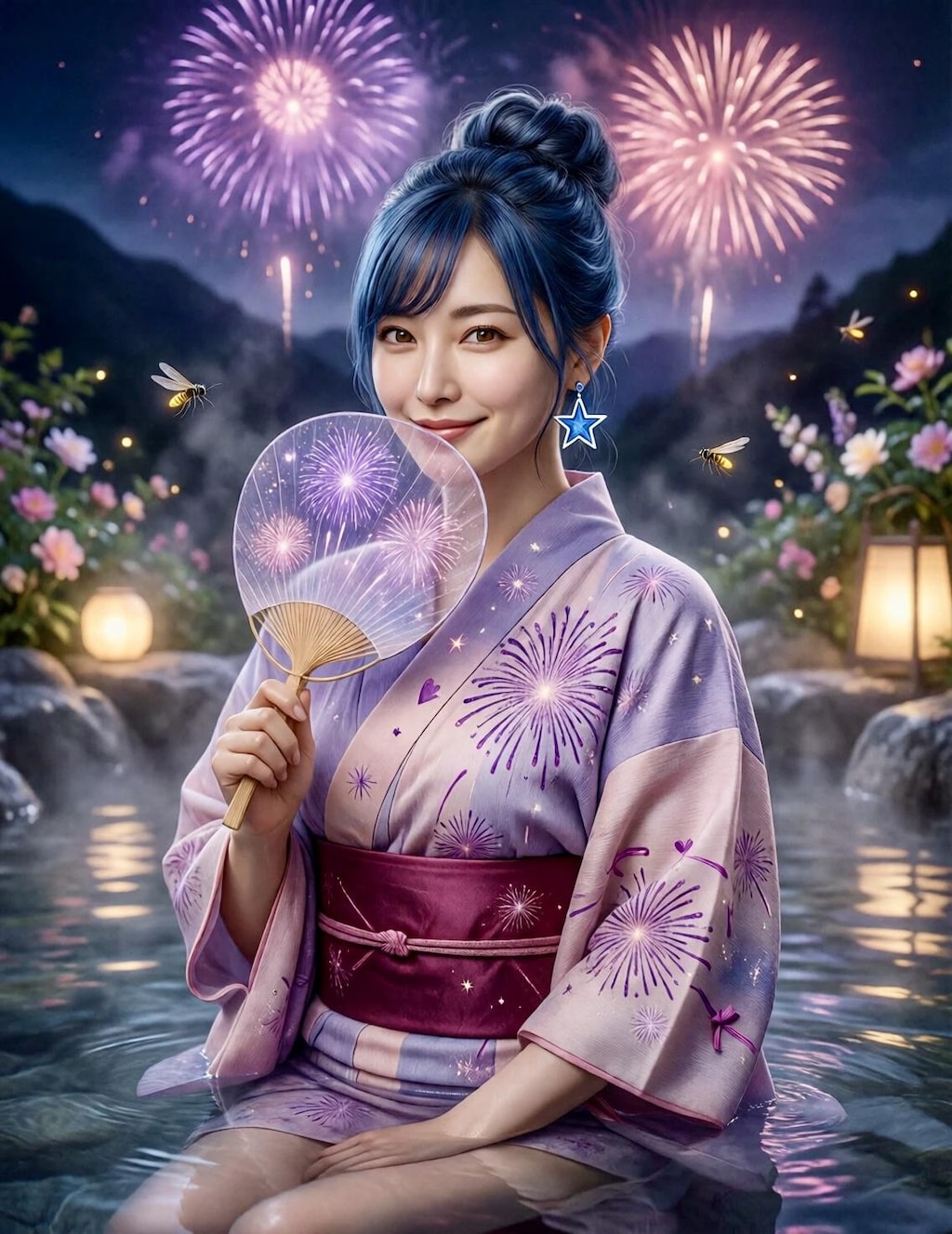 リンちゃん💙花火と露天風呂