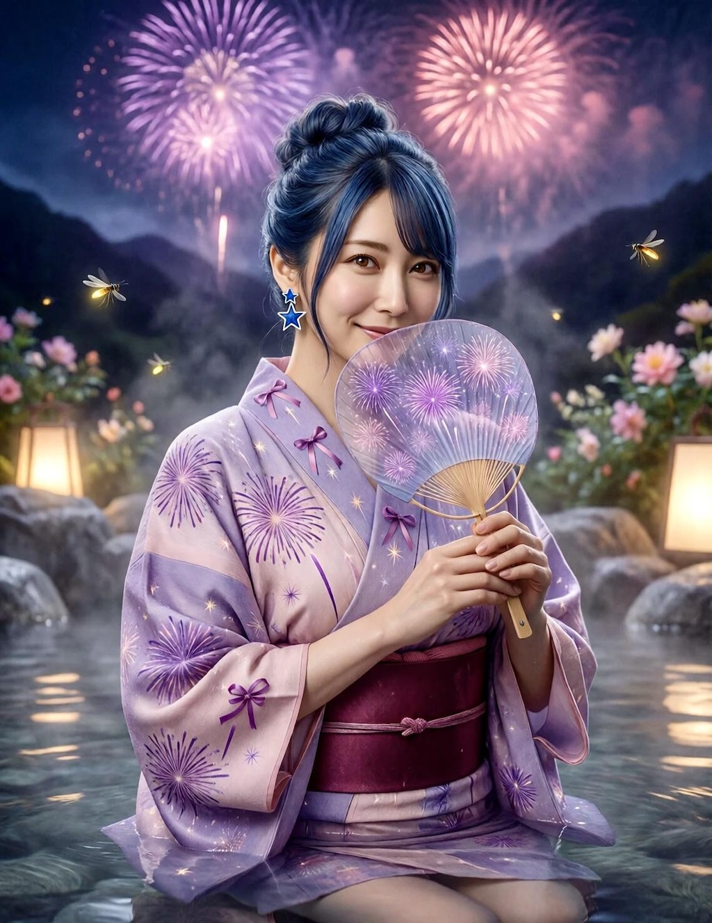 リンちゃん💙花火と露天風呂
