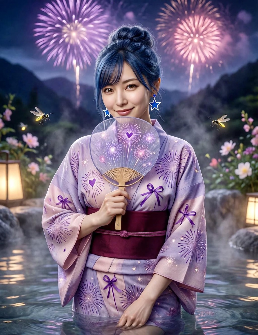 リンちゃん💙花火と露天風呂