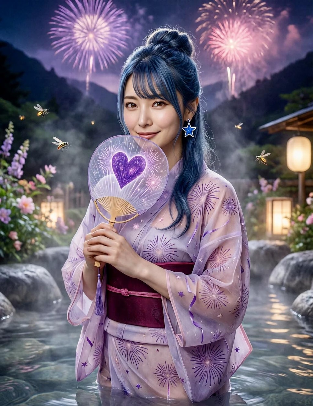 リンちゃん💙花火と露天風呂