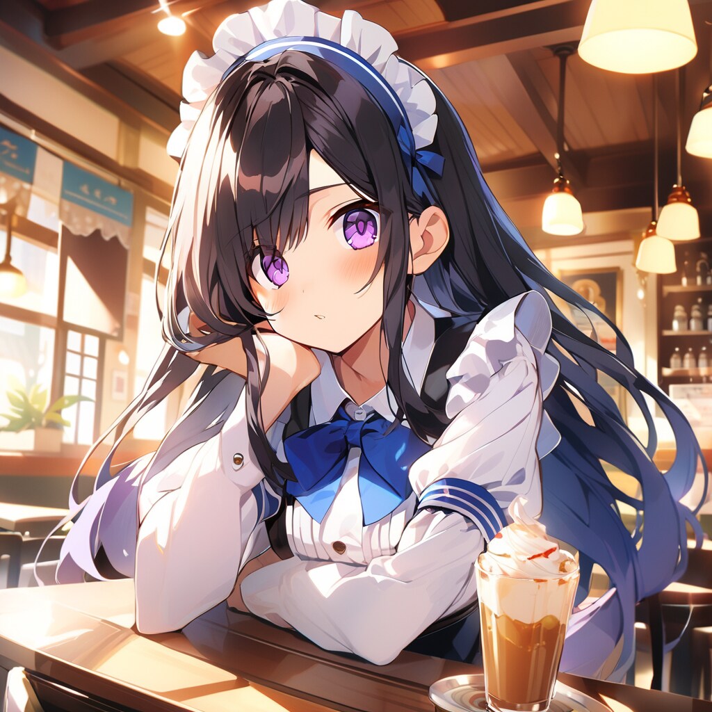 黒髪紫目メイドさん