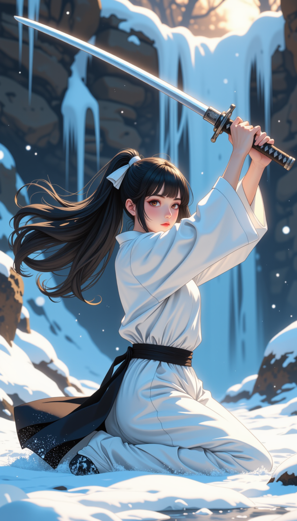 寒稽古：裂帛の気合と共に冬の空気を裂く乙女