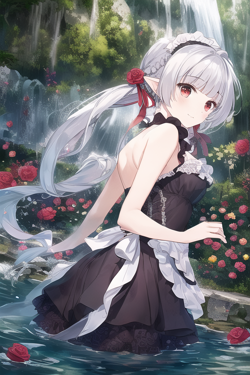a beautiful elf girl standing in the water