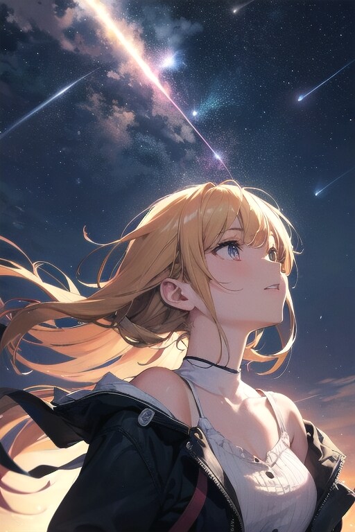 流星群を見る少女