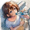 水を飲む少女② 2枚目