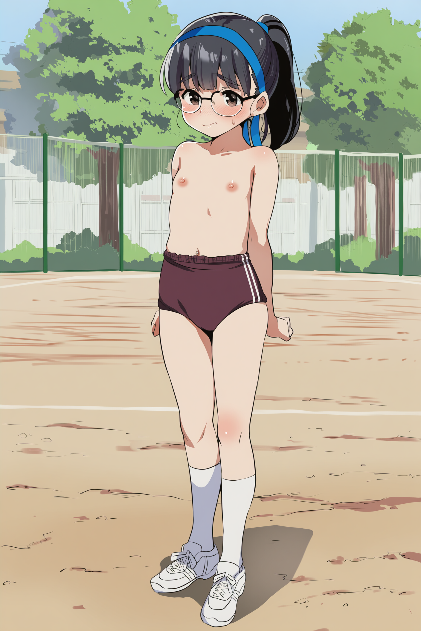 裸ブルマ+ハチマキの眼鏡っ娘