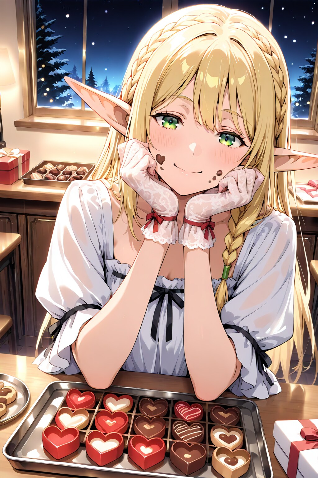 バレンタインの準備をするエルフの女の子 | の人気AIイラスト・グラビア