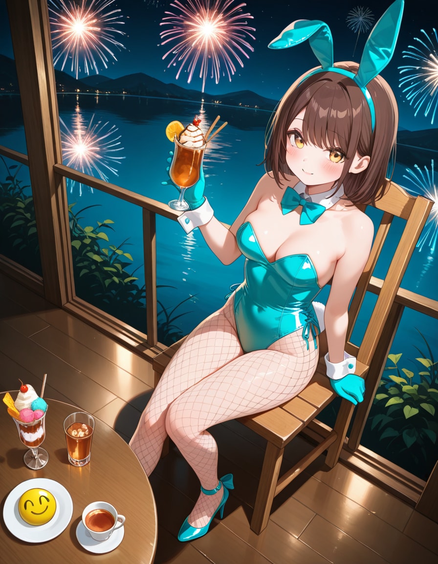 バニーガール衣装の椎名心実さんを斜めから