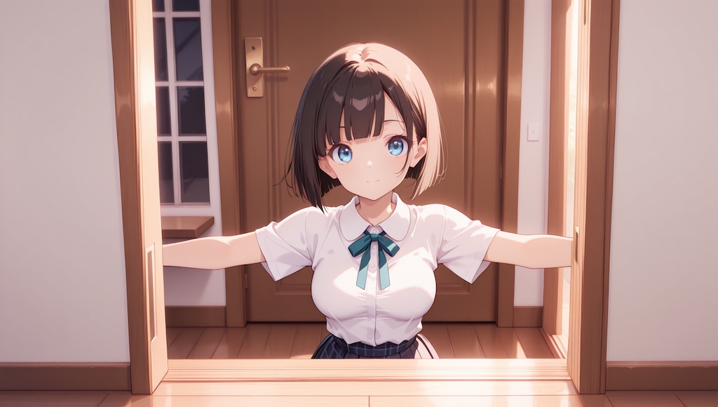 ぴちぴちTシャツを着た巨乳のりかちゃんがハグをしようとする