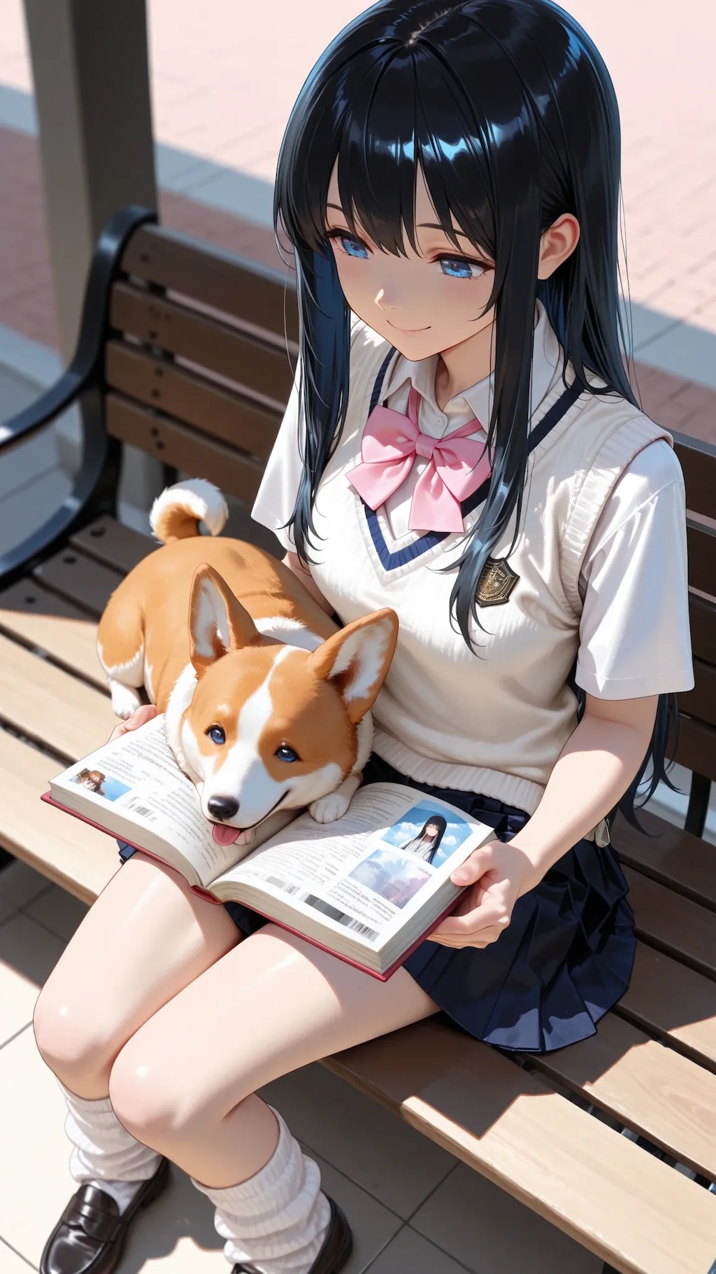 コーギーと一緒