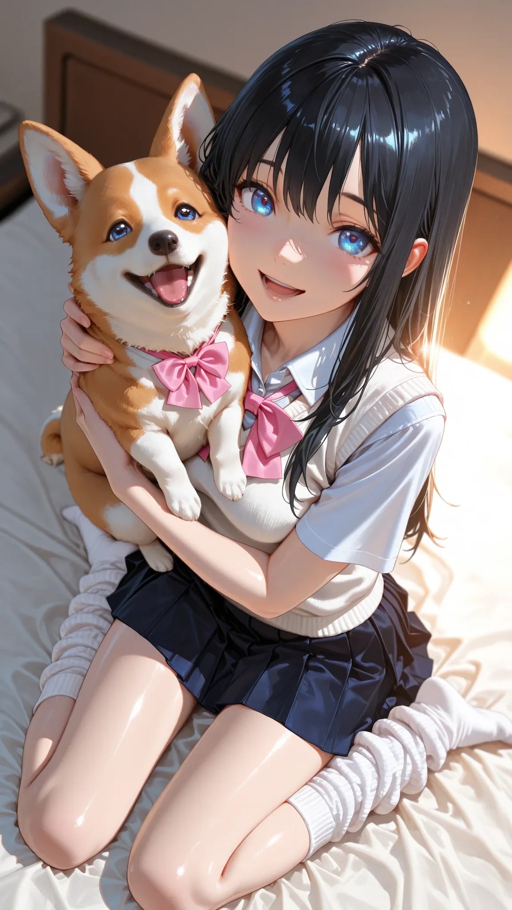 コーギーと一緒
