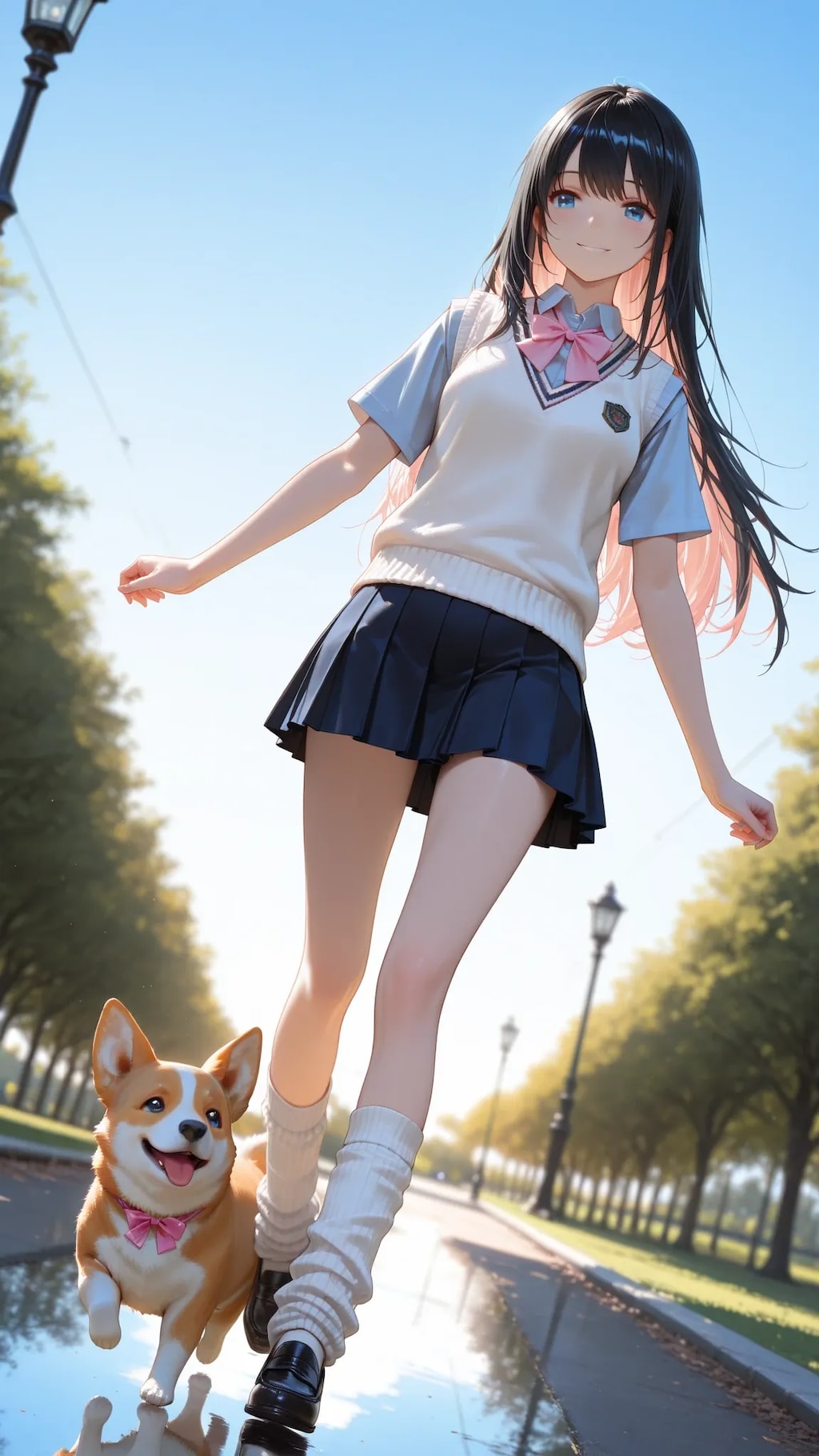 コーギーと一緒