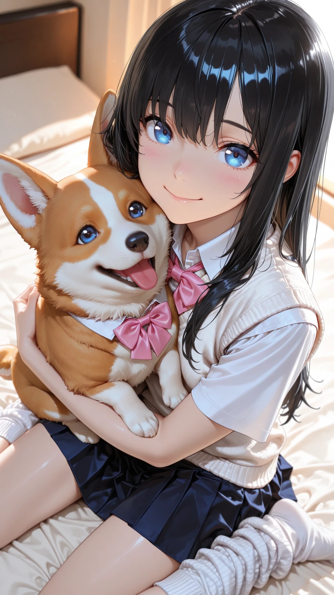 コーギーと一緒