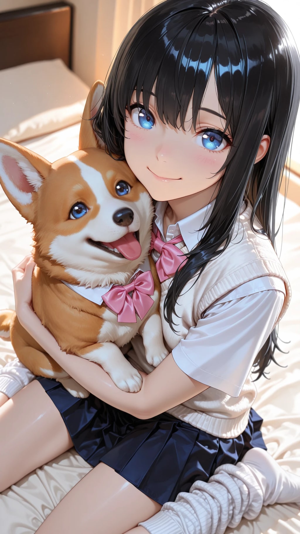 コーギーと一緒