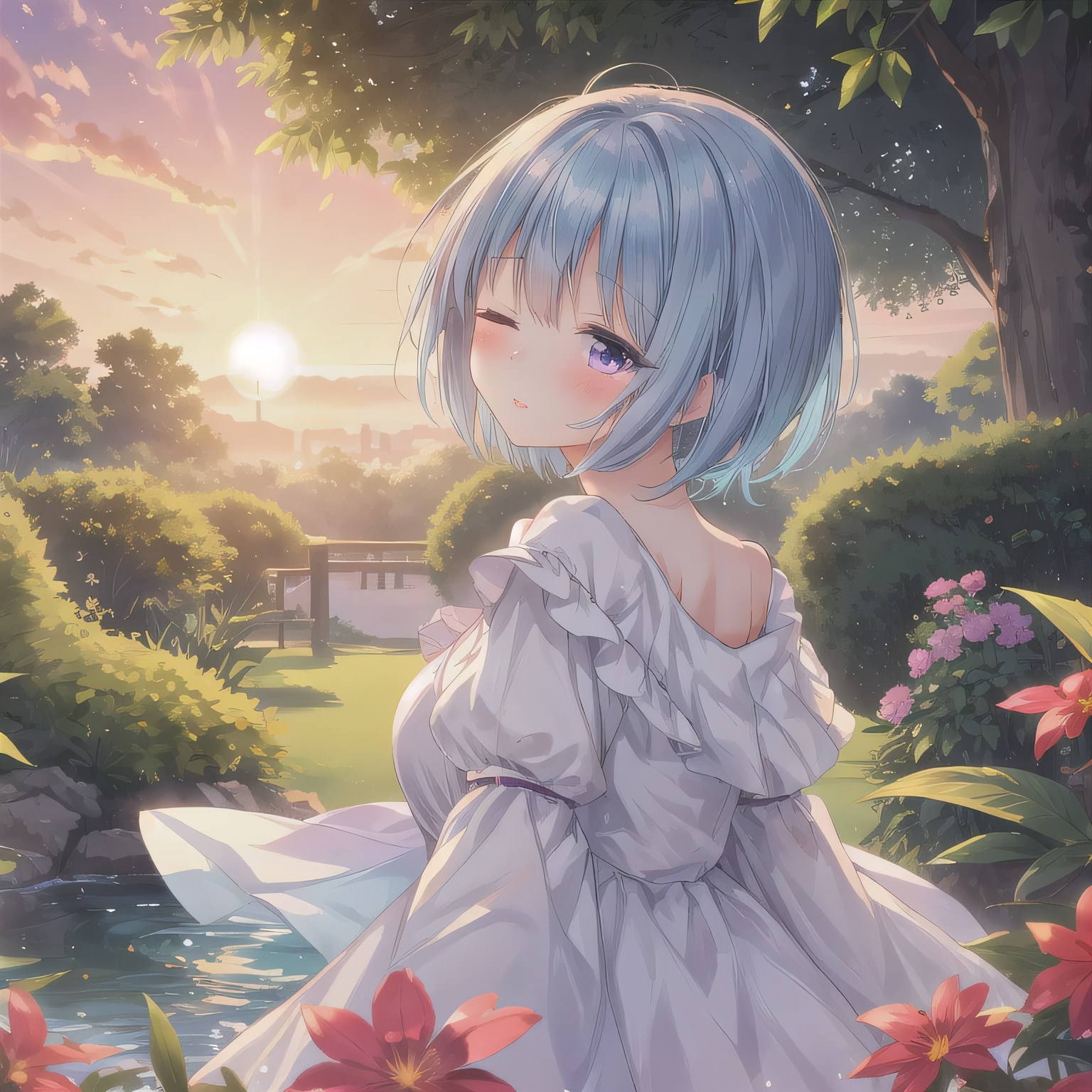 青髪ボブでワンピースの少女 | の人気AIイラスト・グラビア