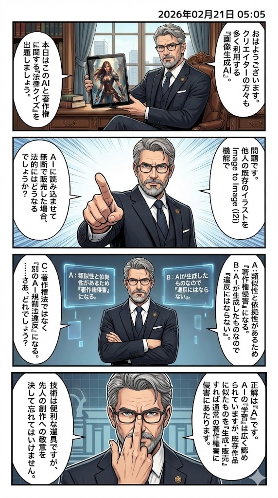 法律クイズ！「AI生成イラストと著作権」　毎日漫画5時